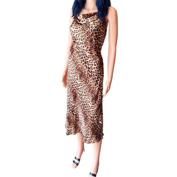 NEW Bebe Animal Print Satin Midi Dress Size Medium - Picture 3 of 6